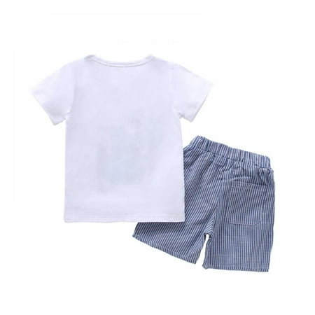 

Summer Children Baby Boys Casual Short Sleeve Cartoon Dinosaur Print T-shirt Tops+Striped Shorts Costume Set