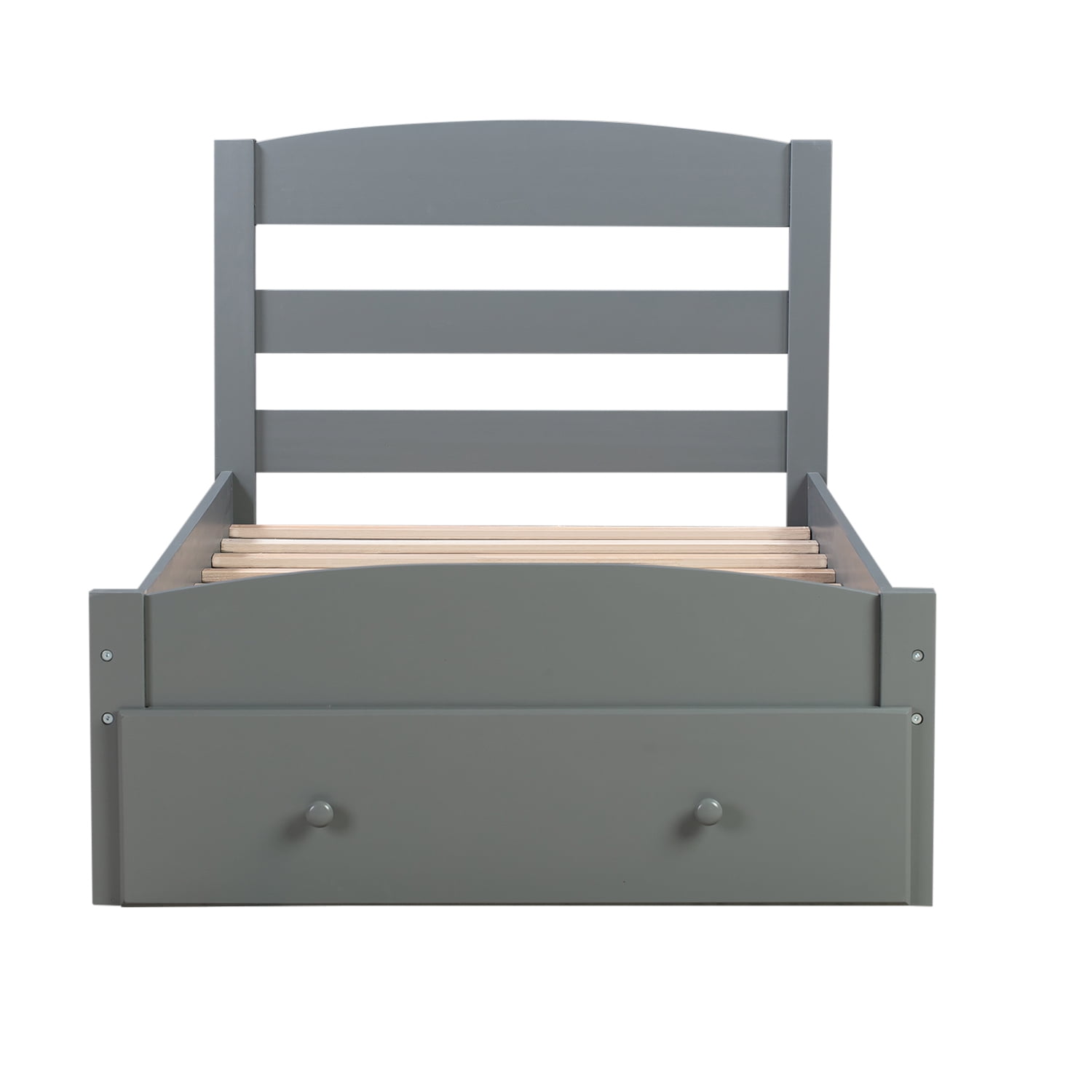 Gewnee Twin Size Wood Platform Bed Frame with Headboard and Big Storage Drawer for Kids,Gray