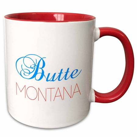 3dRose Butte, Montana blue, red text. Patriotic home town design - Two Tone Red Mug,
