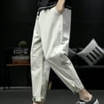thumbnail image 5 of Wyobmus Mens Casual Pants Drawstring Elastic Waist Beach Pants Straight Leg Cropped Sweat Pant Slacks With Pockets L-5XL A-Khaki, 5 of 5
