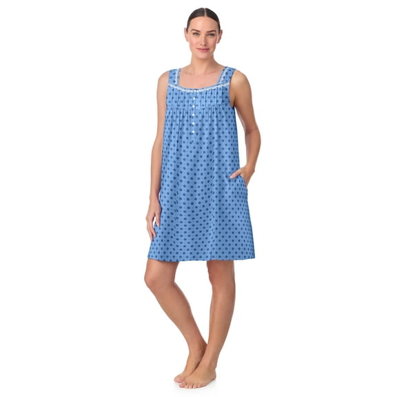 Aria Sleeveless 100% Cotton Nightgown with Pockets in 36",Women's Sizes XS-5X