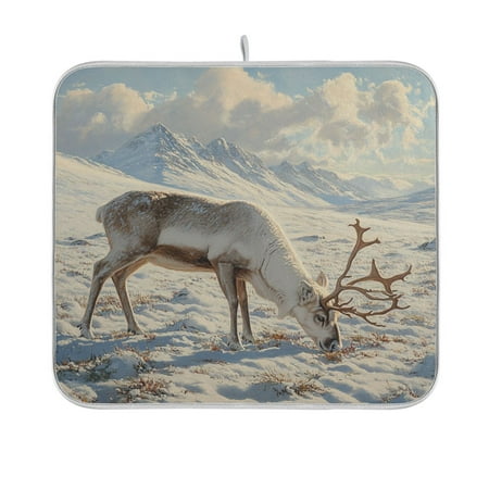 

BZSMCE Dish Drying Mat Reindeer Grazing in The Snow-covered Design Drying Mats