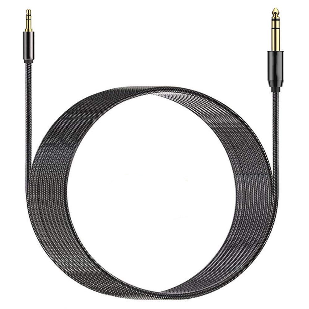Premium 3.5mm to 6.5mm TRS Stereo Audio Cable for Phone, Computer, Mixer, and Speaker, Black, 1m Length