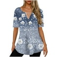 thumbnail image 1 of Blusas para las Mujeres Casual Impreso Manga Corta V-Cuello Botón de Moda, Poliéster Toda la Temporada, 1 of 5