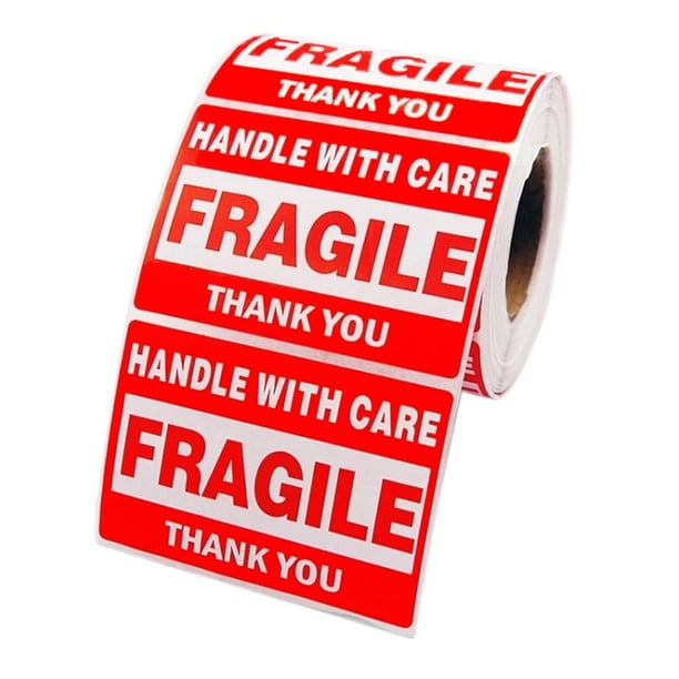 EeaseMX 1 rollo/500 pegatinas para etiquetas frágiles con asa y paquete de cuidado.