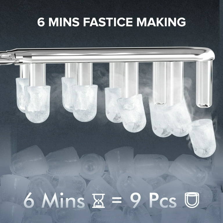 KISSAIR Countertop Ice Maker, Self-Cleaning Portable Ice Maker Machine with  Handle, 9 Bullet-Shaped Ice Cubes Ready in 6 Mins, 26Lbs/24H with Ice