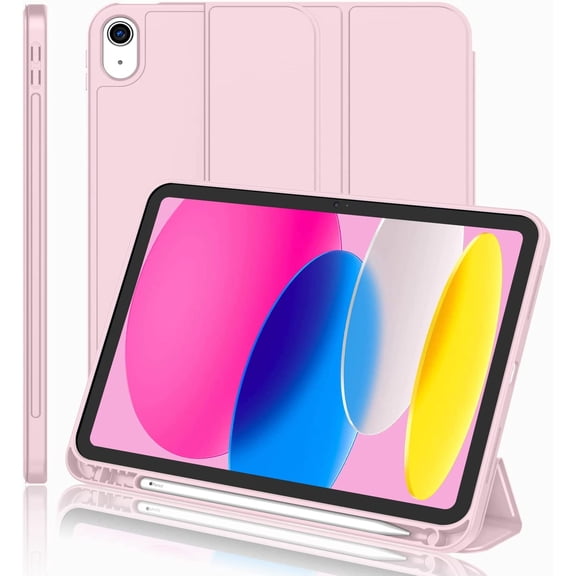 iPad (A16) Case/iPad 10th Generation Case [11-Inch 2025/10.9 Inch 2022] with Pencil Holder, Trifold Stand Smart Cover Soft TPU Back,Auto Wake/Sleep(Pink)