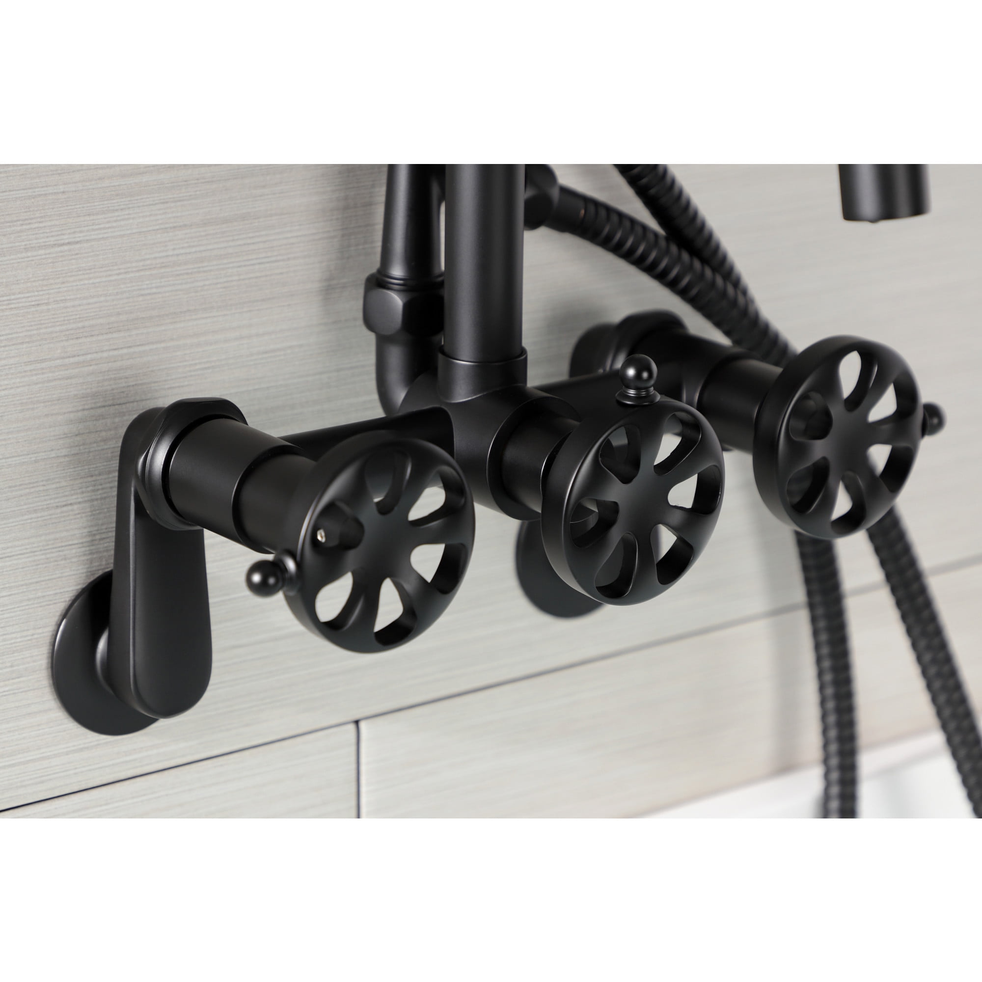 Kingston Brass AE8150RX Belknap 7-Inch Adjustable Wall Mount Clawfoot Tub Faucet, Matte Black