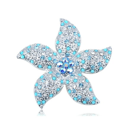 Lily Flower Brooch - Crystal Elements Faux Turquoise Bead Stargazer Lily Flower Pin Brooch