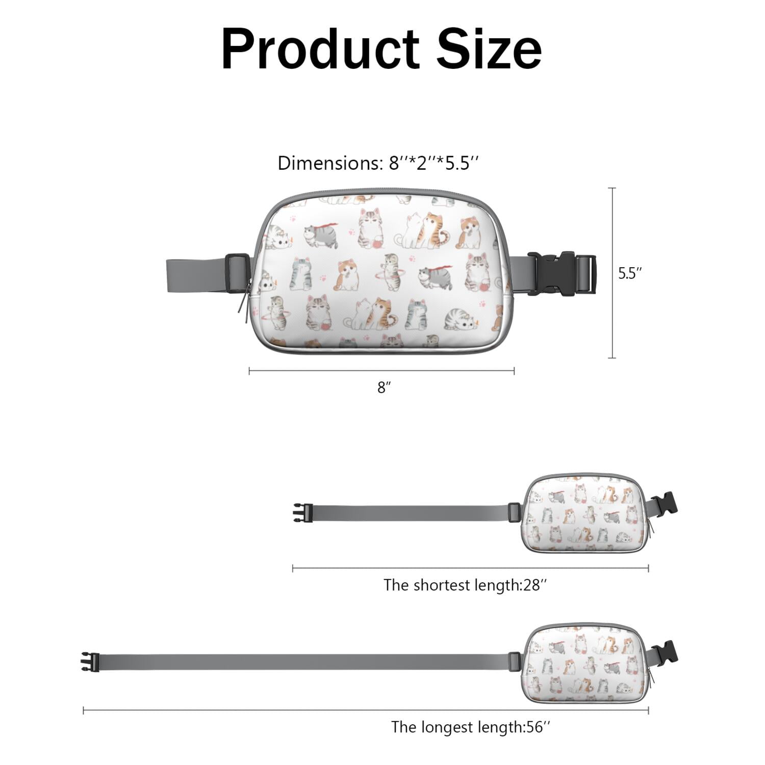 Adorable Cat Lover Crossbody Bag – Cute Pet Print Fanny Pack with Funny Design and Paw Pattern, Lightweight Waist Bag for Women