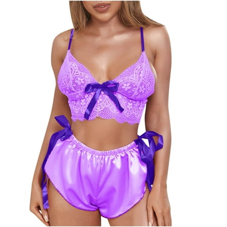 

Sexy Pajama Set for Women Spaghetti Strap Lace Cami and Shorts Two Piece Satin Lingerie Nightwear Sleepwear PJ Sets Womens Clothes