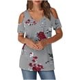 thumbnail image 1 of Algodón Fuera Del Hombro Tops para las Mujeres Blusas de Impresión de Manga Corta Cuello en V Top de Moda, Blusa de Verano Casual, 1 of 7