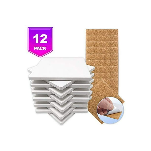 Pixiss Ceramic Tiles For Crafts Coasters 12 Ceramic White Tiles Unglazed 4x4 Squares With Cork Backing Pads Use With Alcohol Ink Or Acrylic Pouring Diy Make Your Own Coasters Mosaics Painting Walmart Com