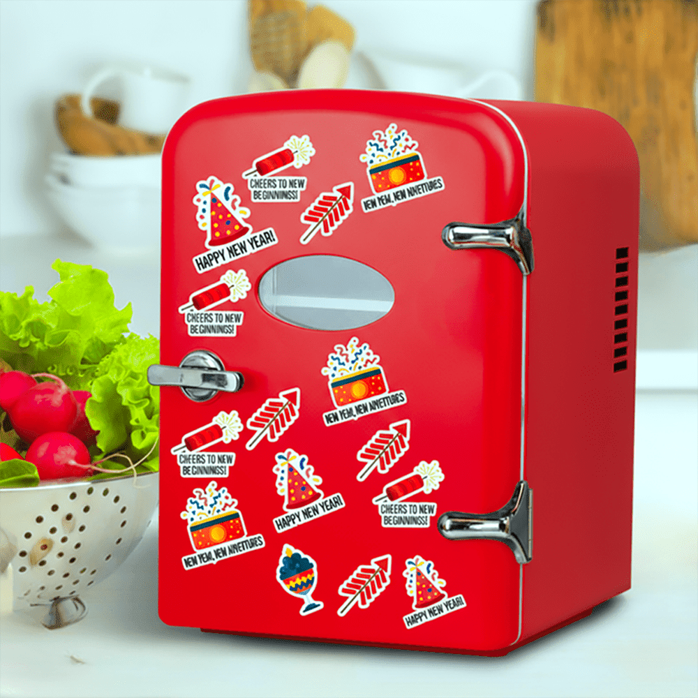 QUIOCOZY Red 4L/6 Can Mini Fridge - Portable Cooler & Warmer with Window, Freon-Free Aesthetic Fridge for Skincare/Beverage - Perfect Thanksgiving, Christmas & New Year Gift with Stickers