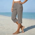 thumbnail image 5 of Hvogkswy Linen Capri Pants for Women Solid Color Elastic High Waisted 3/4 Length Pants with Pockets Soft Comfy Summer Yoga Workout Casual Capri Pants, 5 of 5