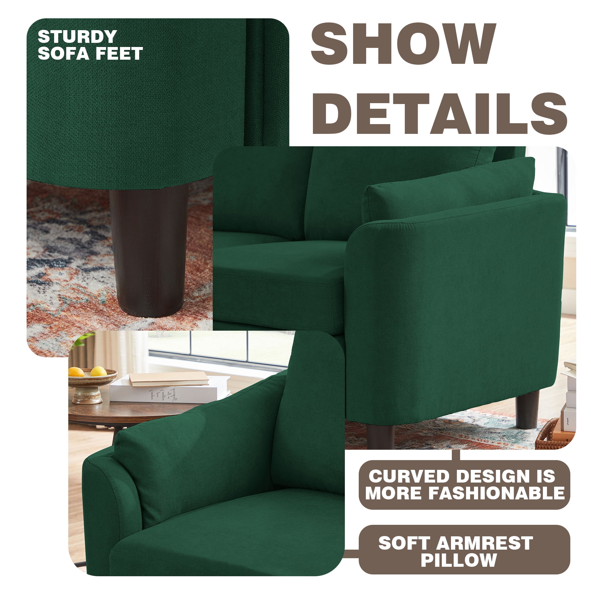 Pingliang Home Sectional Sofa Couch with Storage Ottoman and Loveseat,Modern 5 Seater Sofa Couch Set,L Shaped Couch with Footstool for Living Room Apartment Studio Office,Green