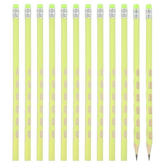 Uxcell 12 Pack Triangle Hole Design HB Graphite Pencil with Eraser, Yellow