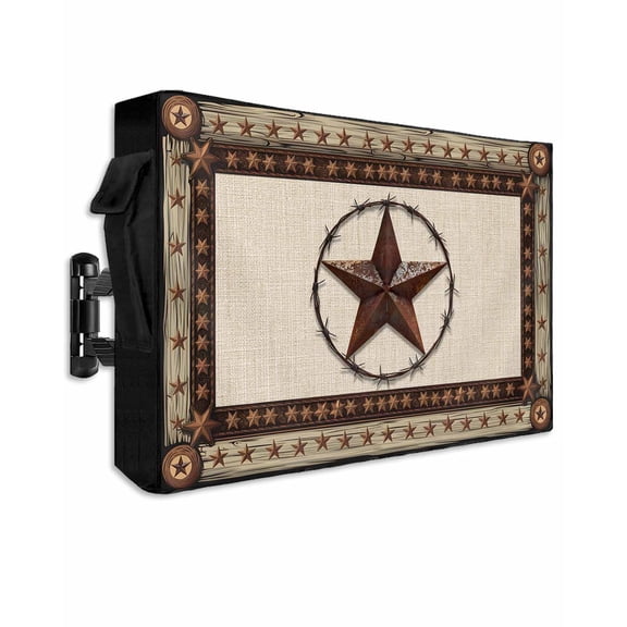 Country Star Outdoor TV Cover 60 to 65 inch Farmhouse Texas Star Vintage Wood Grain Waterproof Dustproof TV Covers for Outside with Zipper Remote Control Pocket Flat Screen Protectors
