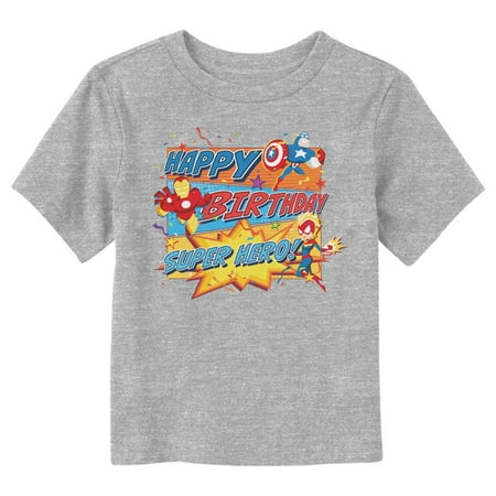 

Toddler s Marvel Happy Birthday Super Hero Graphic Tee Athletic Heather 2T
