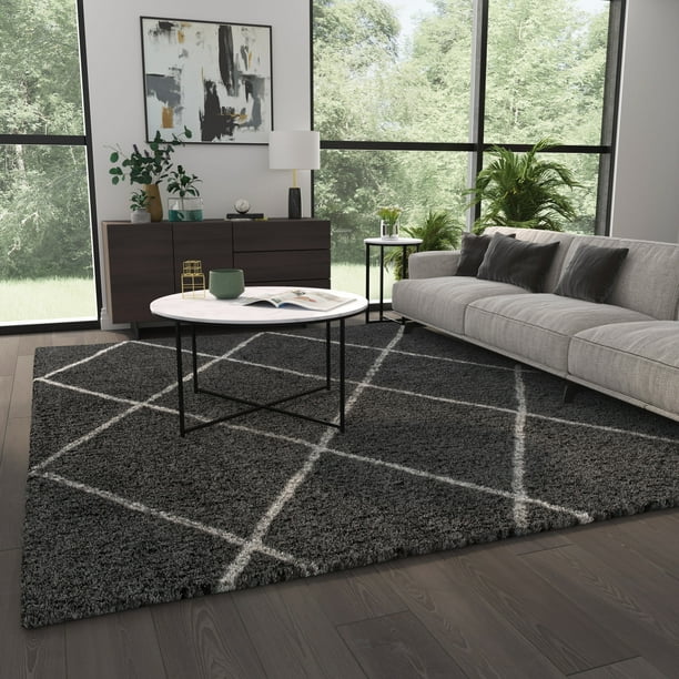 Masada Rugs Modern Contemporary Area Rug, Charcoal Ivory (8 Feet x 10