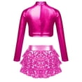 thumbnail image 2 of iiniim Kids Girls Jazz Hip Hop Modern Dance Sequins Mock Neck Long Sleeve Crop Top with Skirted Shorts Hot Pink 14, 2 of 7