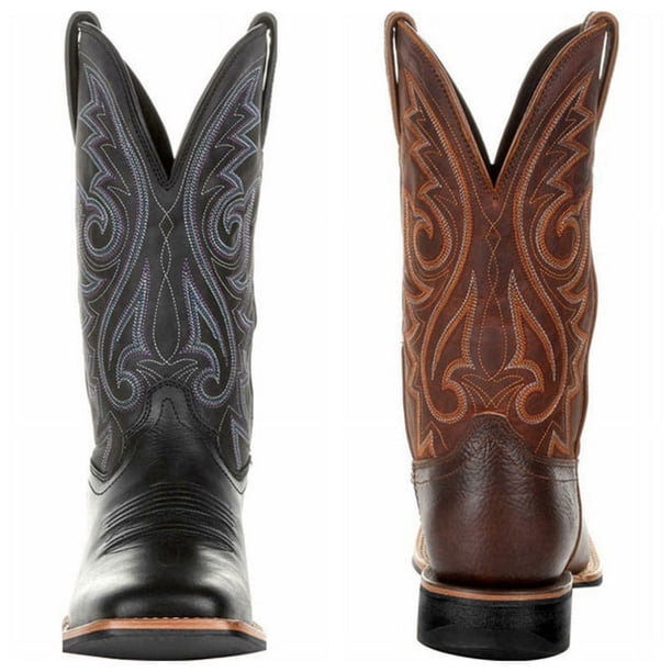 Western Brown Boots Classic Durable Leather Embroidered 