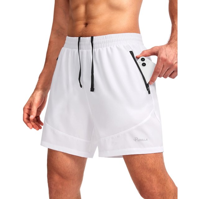 Pantalones cortos para correr Pudolla para hombre, entrenamiento atlético, color blanco 3XL