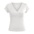 thumbnail image 4 of Daznico Women's V Neck Wrap Front Short Sleeve Slim Fit Basic T Shirt Casual Summer Tops,XL, 4 of 5