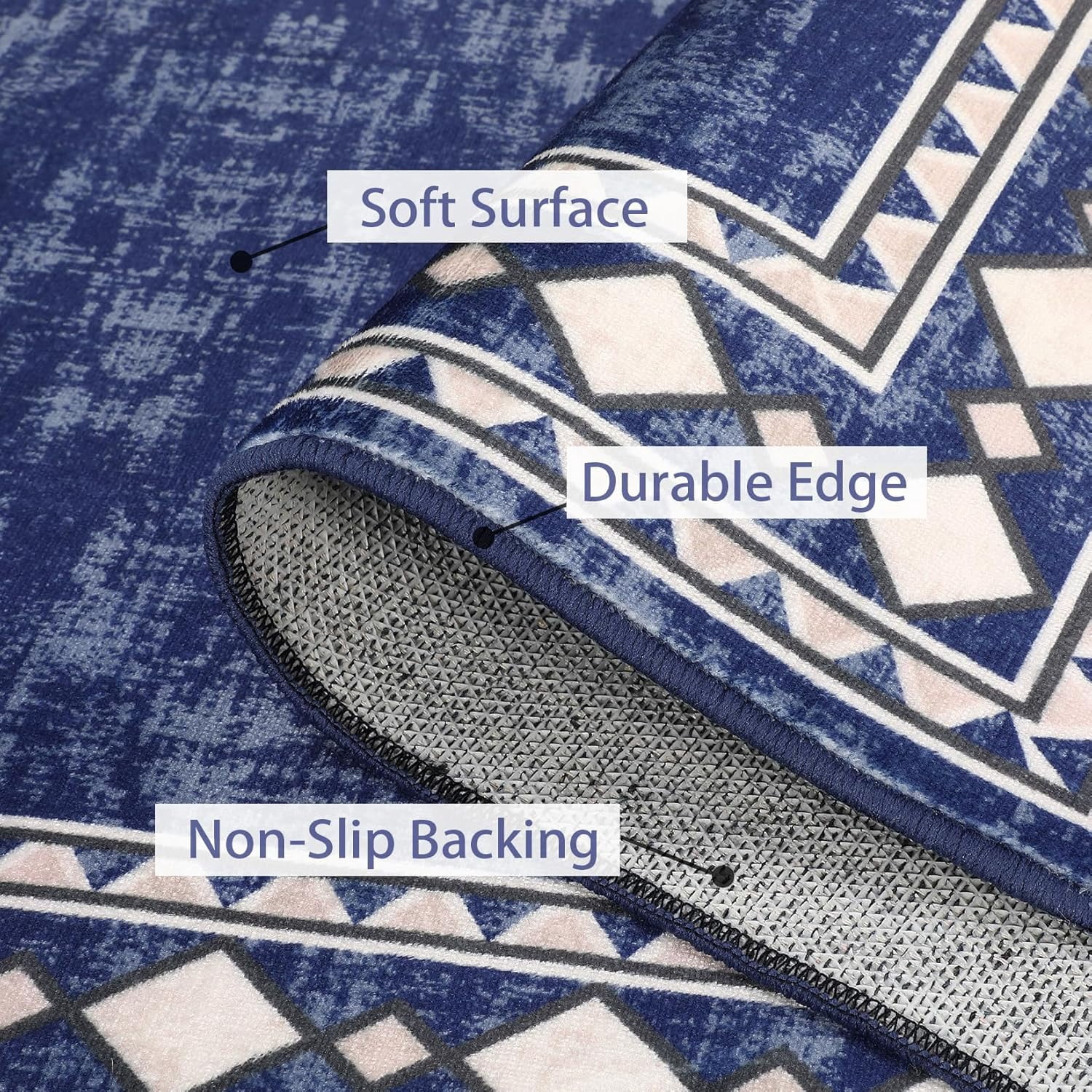 Shininglove Modern Bordered Area Rugs 8x10ft for Living Room, Machine Washable Low Pile Carpet with TPR Non-Slip Backing for Home Office(Navy)