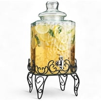 2.5-Gallon Drink Dispenser Classic Hammered Glass Beverage Dispenser with Metal Stand