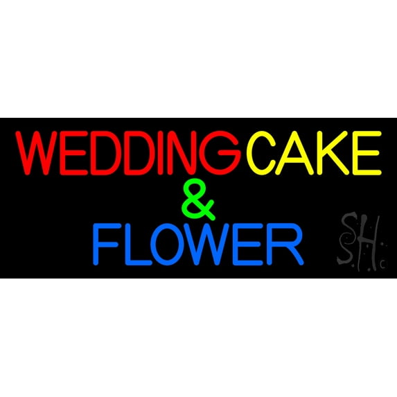 Wedding Cakes And Flowers LED Neon Sign 13" Tall x 32" Wide - inches, Black Square Cut Acrylic Backing, with Dimmer - Premium built indoor Sign for Storefront, Store interior.