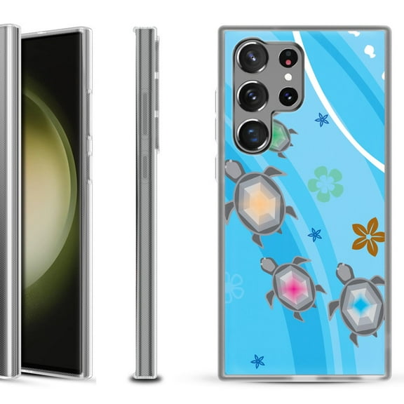 Shockproof Gel Phone Case for Samsung Galaxy S23 Ultra 5G, by OneToughShield ® - Happy Turtle