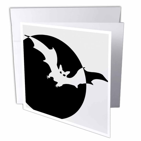 3dRose, Moon and Bat- Halloween Art- Spooky Designs, 6 Greeting Cards with envelopes