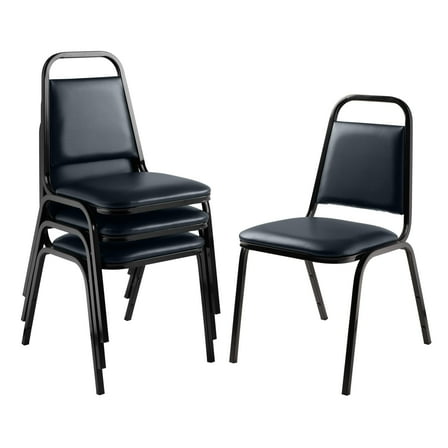 (Pack of 4) NPS® 9100 Series Vinyl Upholstered Stack Chair, Midnight Blue Seat, Black Sandtex Frame