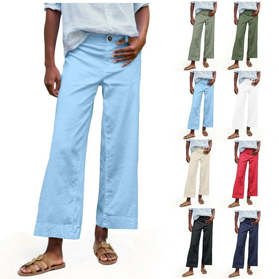 Bixock Women Fall and Winter Clothes,Women Casual Pants,Women's Casual Drawstring Elastic Waist Linen Nine-quarter Pants