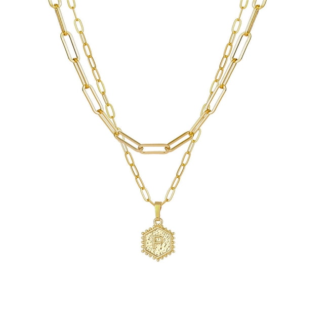 Xihbxyly Collar Chapado En Oro, Elegante Colgante con Inicial En Capas, Cadena con Diseño Hexagonal, Longitudes Ajustables para Un Estilo Versátil, Un Regalo Especial para Mujer, Perfecto para Ocasio