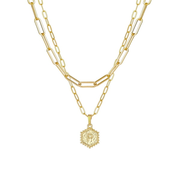 Collar en Cadena Chapado en Oro onlyliua con Colgante en Letra hexagonal