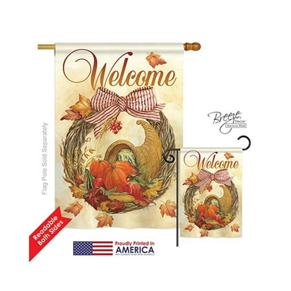 Breeze Decor 13044 Harvest & Autumn Cornucopia Wreath 2-Sided Vertical Impression House Flag - 28 x 40 in.
