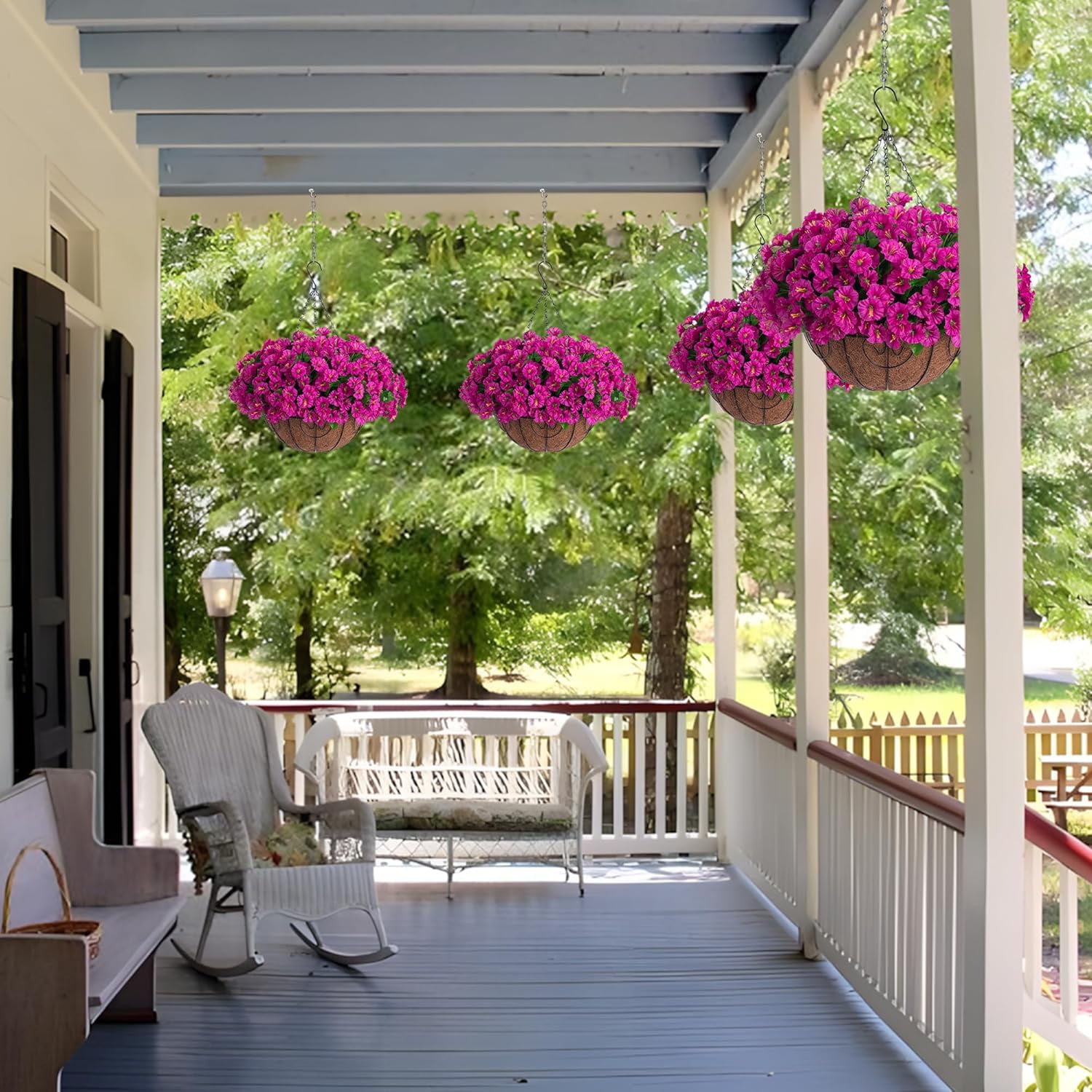 Hanging Artificial Flowers Basket, Fake Hanging Plant, Silk Orchid Flowers, Faux Flower Arrangement for Outdoor Garden Yard Pouch Patio Indoor Home Decoration