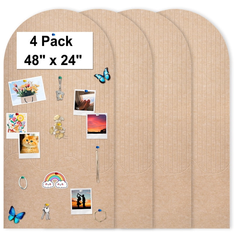 4 Pack Large Arch Felt Bulletin Board Push Pin Board 48"x24" Poster Board for Wall Decorative Cork Board Tiles Memo Board Track Board with Safe Removable Adhesive Tabs and Pushpins, Beige