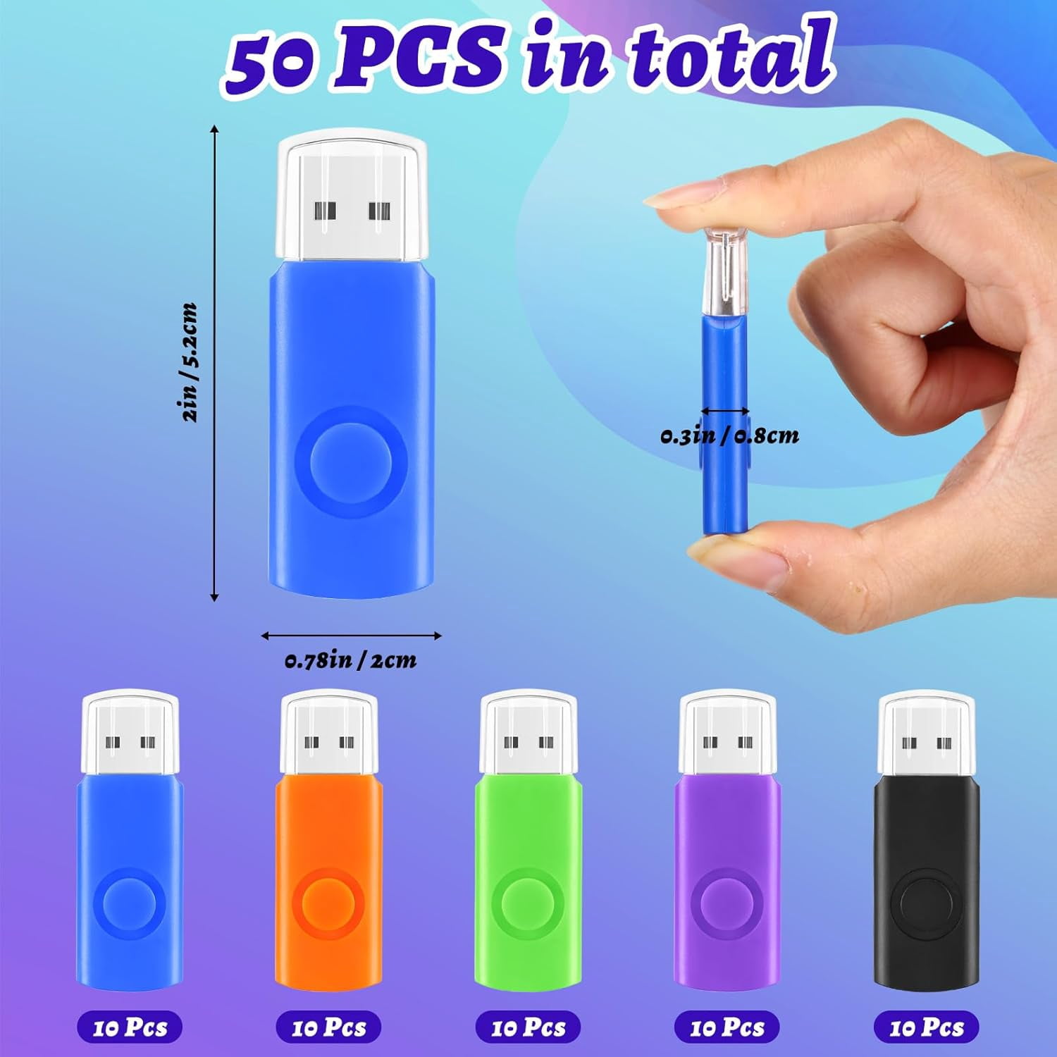 50PCS USB 2.0 thumb flash drives (128MB * 5 colors)