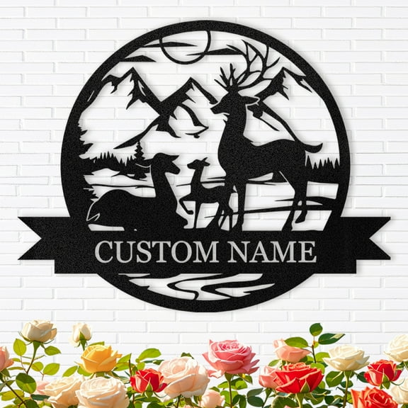 KAINSY Personalized Deer Metal Cabin Sign | Deer Metal Wall Art | Custom Family Name Sign | Camper Wall Decor Last Name Sign | Cabin Decor | Custom Outdoor Metal Sign | Deer Hunter Gift | Porch Sign