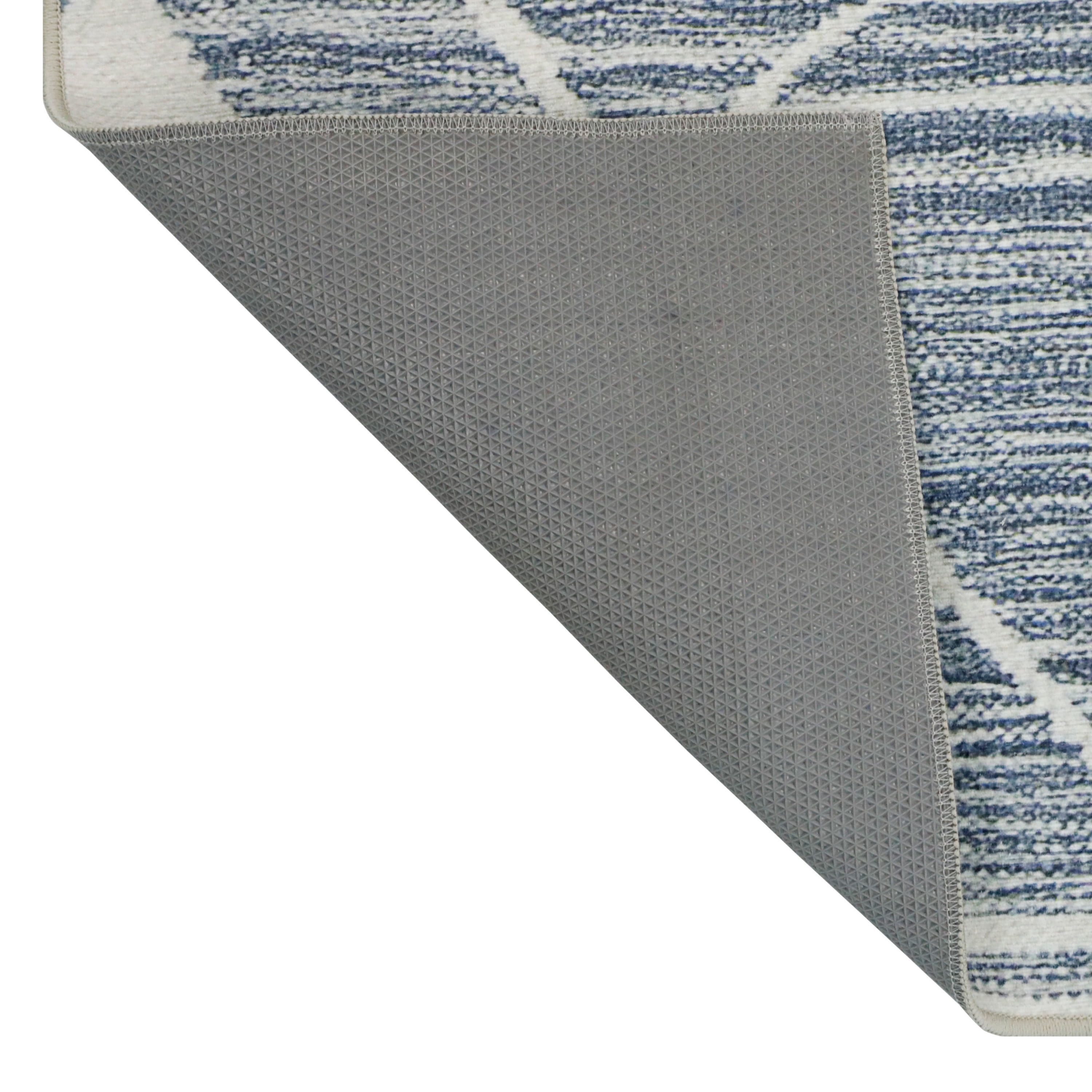 Washable Skid-Resistant Runner Rug Geometric Blue/Grey 24" x 72"