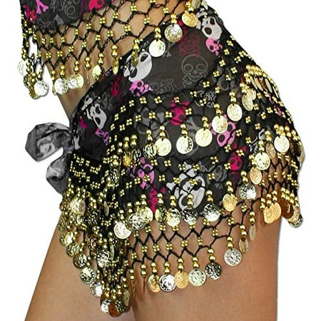 Belly Dance Dancer Dancing Veil - Belly Dance Pirate Skull Hip Scarf Halloween Wrap Belt Tribal Sash Costumes