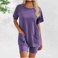 thumbnail image 4 of HUJlwoi Pockets Lounge Sets for Women Short Sleeve 2 Piece Shirts with Shorts Sleepwear Pjs Sets Solid Color Crew Neck Pajama Sets, 4 of 4