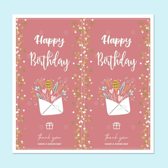 50 Pcs 25 Sheets 5*10CM Pink Yellow Happy Birthday Stickers Seal Labels For Gift Box Package Decoration Party Small Business
