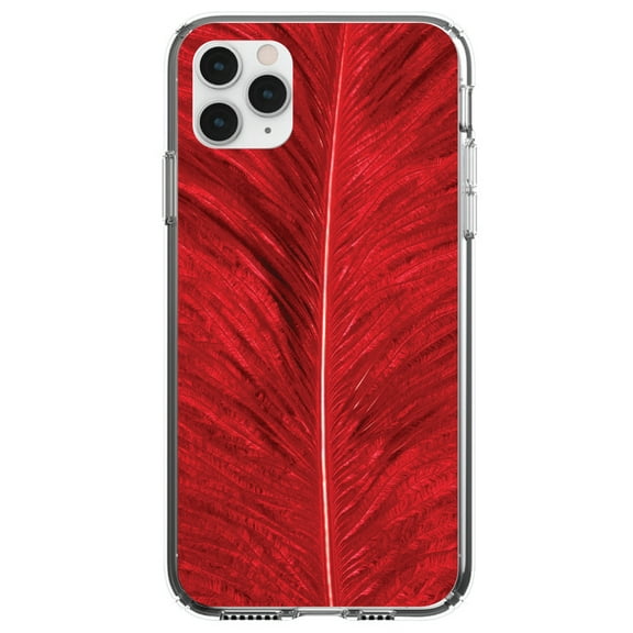 DistinctInk Clear Shockproof Hybrid Case for iPhone 13 PRO (6.1" Screen) - TPU Bumper, Acrylic Back, Tempered Glass Screen Protector - Red Feather Texture