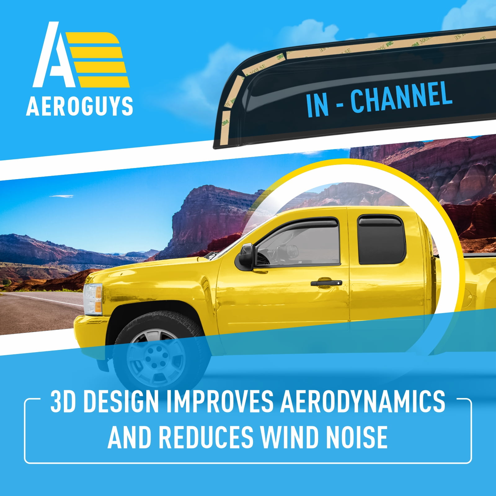 AEROGUYS In-Channel Window Deflectors Extra Durable Window Visors Rain Guards Fit for Chevrolet (Chevy) Silverado 1500 2007-2013 Extended Cab,Sun Visors,Wind Vent Visors,Truck Accessories -4pcsAG0013