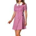 thumbnail image 4 of INSPIRE CHIC Women's Button Down Contrast Peter Pan Collar Lace up Dress L Purple, 4 of 5