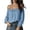 Sky Blue, variant on Women's Off The Shoulder Long Sleeve Blouse, Solid Color Ruffle Cuff Drawstring Front Casual Loose Pullover Top